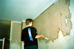 removing the old wallpaper in our apartment in Turin